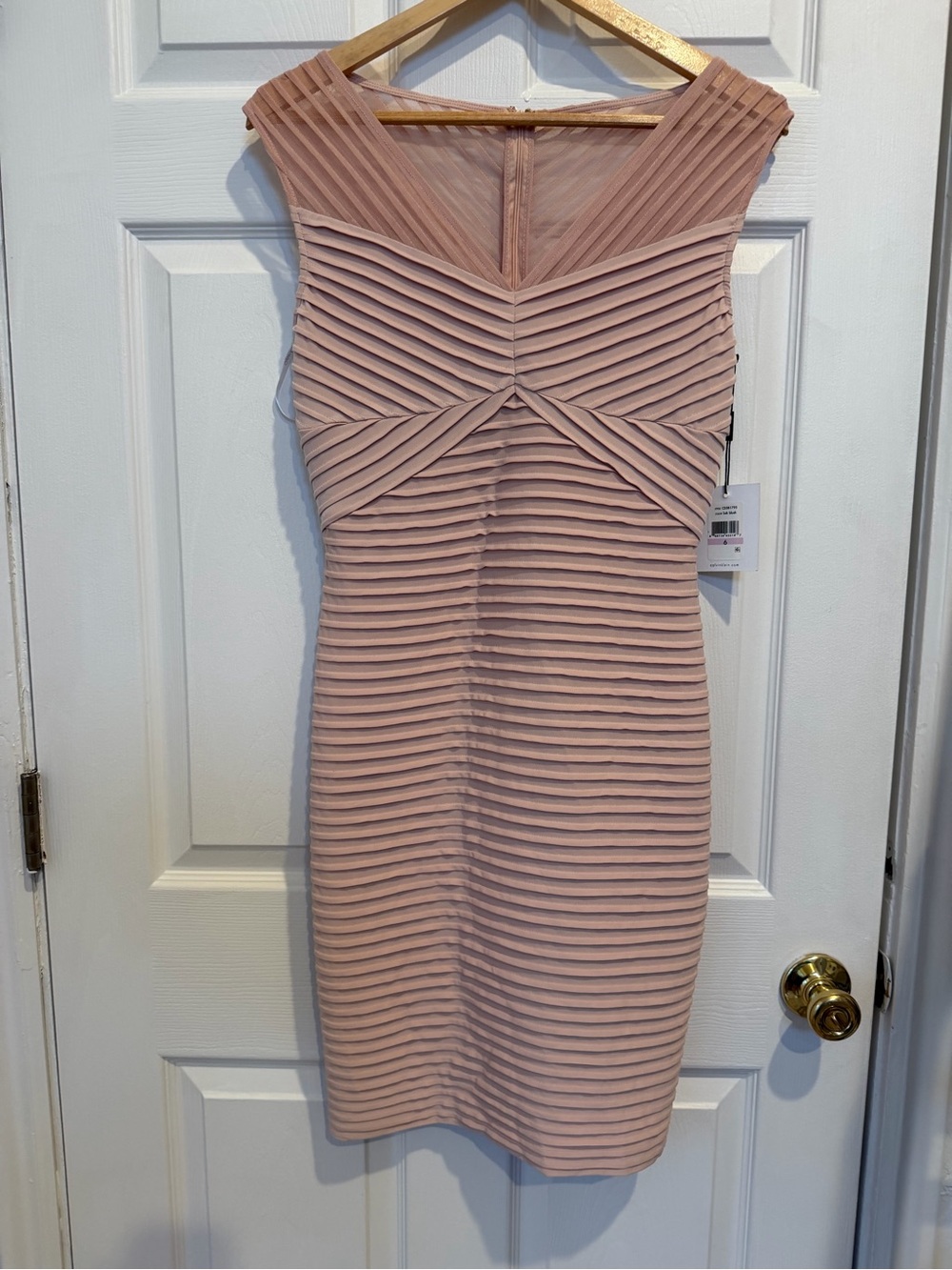 Calvin Klein Blush Pink Pleated Sheath  Bodycon Dress